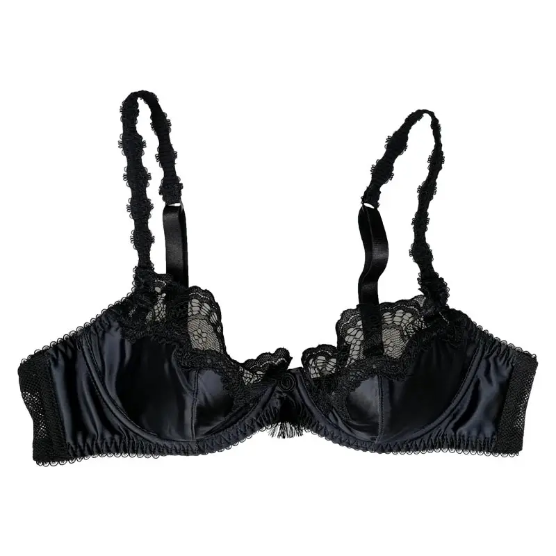 Black Women Lace Satin Tassel Bowknot Cutout Underwire High-end Sexy Bra  Underwear Lingeries Gift BRB027