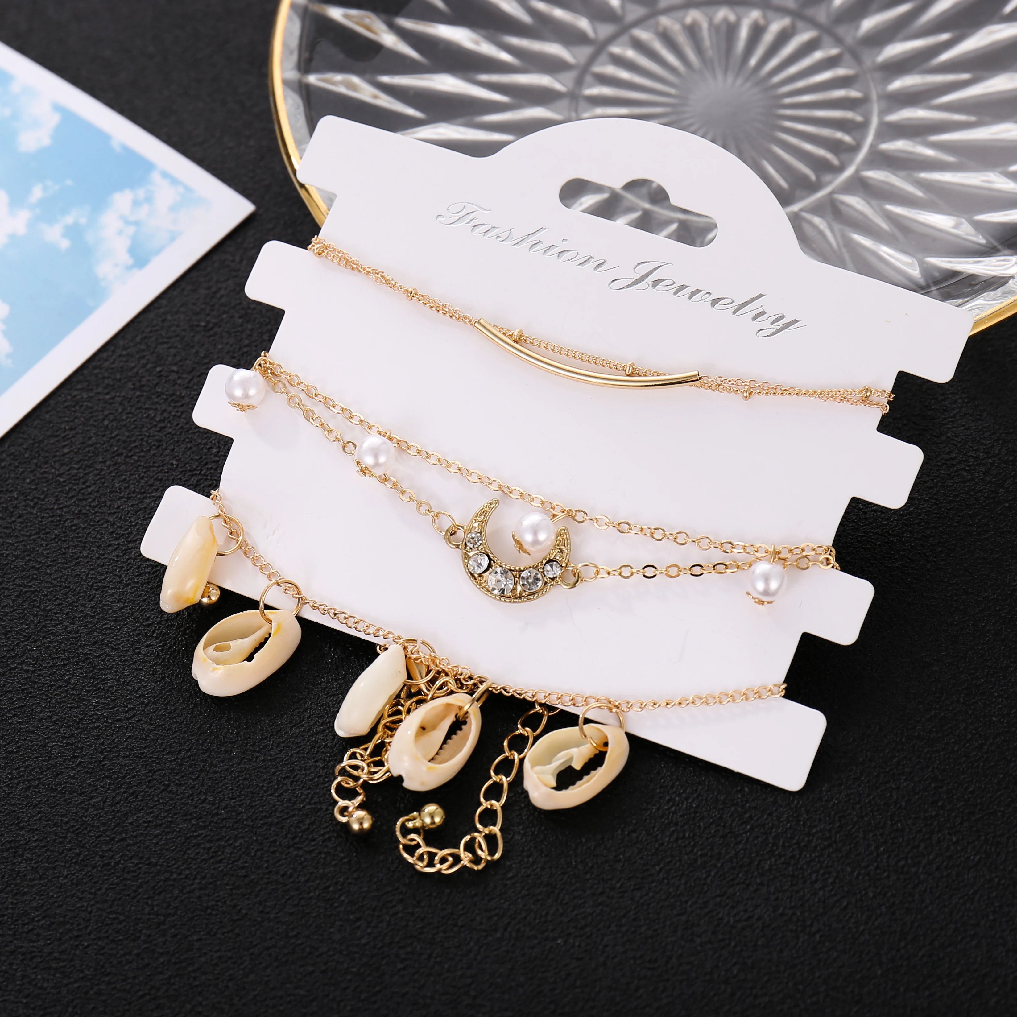 Bohemia Shell CZ Moon Gold Цвет жемчужные бусины 5 шт./компл. звено цепи браслет набор для женщин Ювелирный ножной браслет ножные браслеты, аксессуары