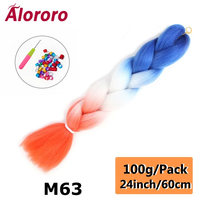 Jumbo Braid Hair Extensions Green Synthetic Braiding Hair 24 Inch Afro Blue Pink Purple Blonde Ombre Hair for Braids Alororo 24inches-M63
