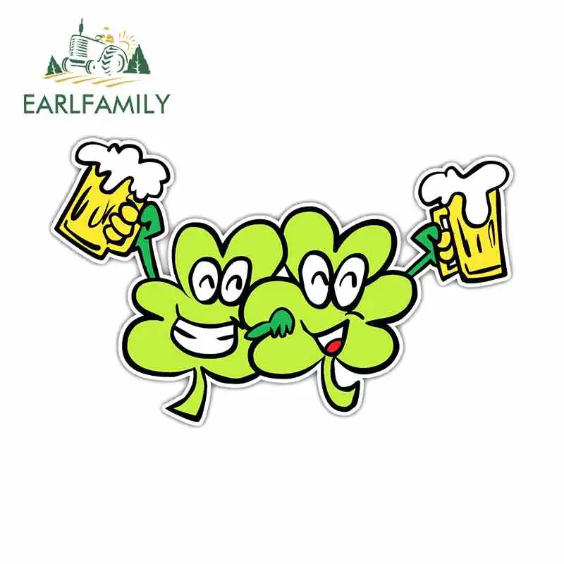 

EARLFAMILY 13cm x 8.1cm for Irish Ireland Shamrock Beer Leave St Patric Funny Car Stickers Vinyl Truck RV VAN 3D JDM Accessories
