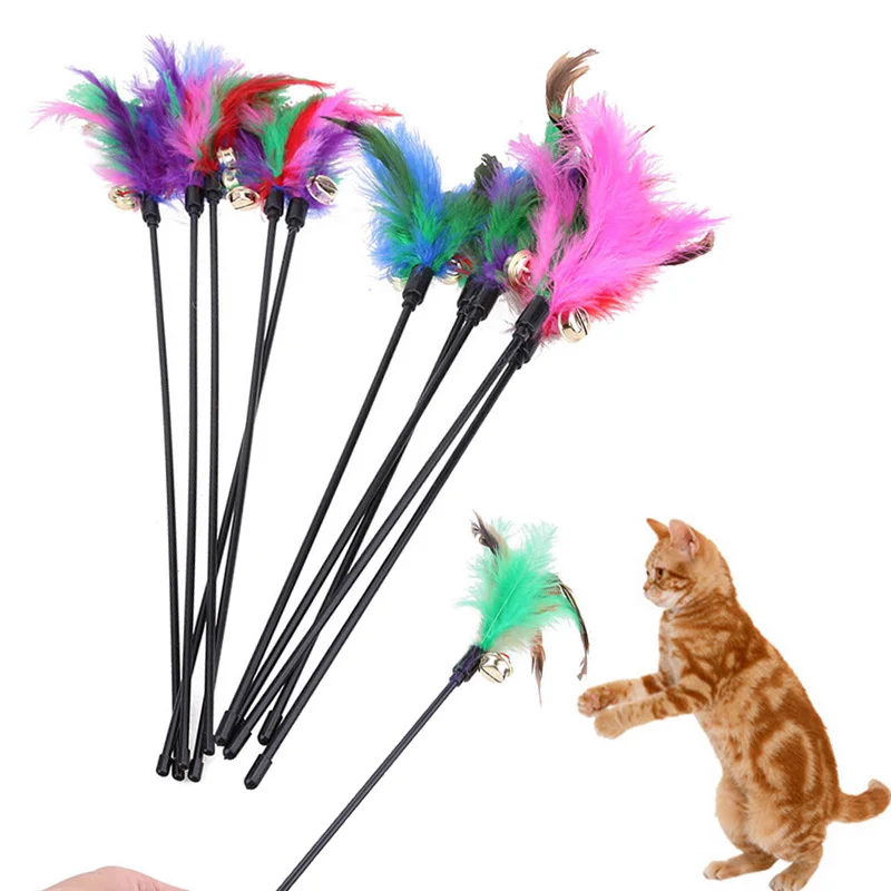 

60CM Cat Toy Funny Kitten Teaser Interactive Stick With Small Bell Feathers Playing Rod Pet Wire Chaser Wand Random Color