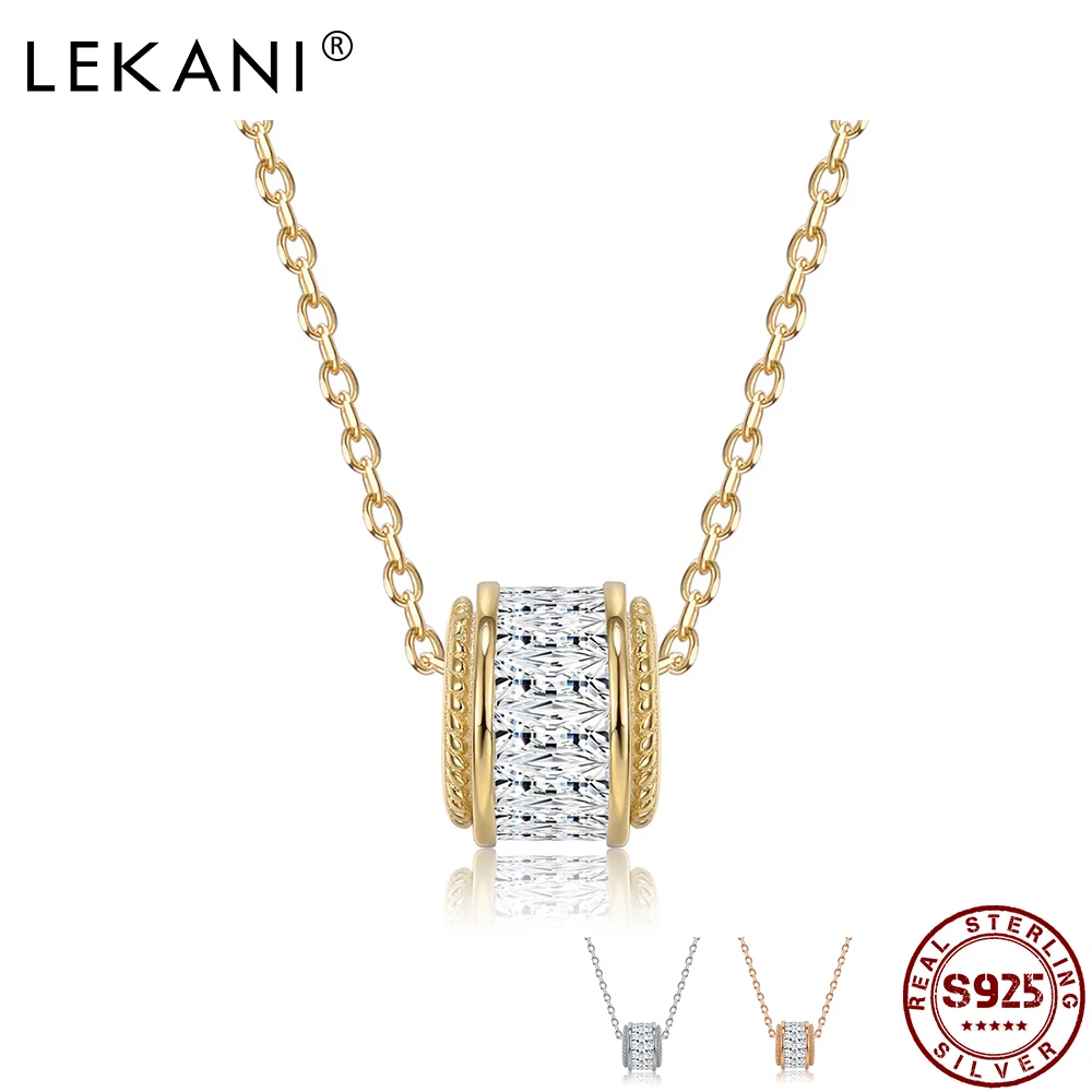 

LEKANI 925 Sterling Silver Jewelry Women Necklaces Round Circle Pendants Shine CZ Fine Gold Chain Friendship Choker Necklaces