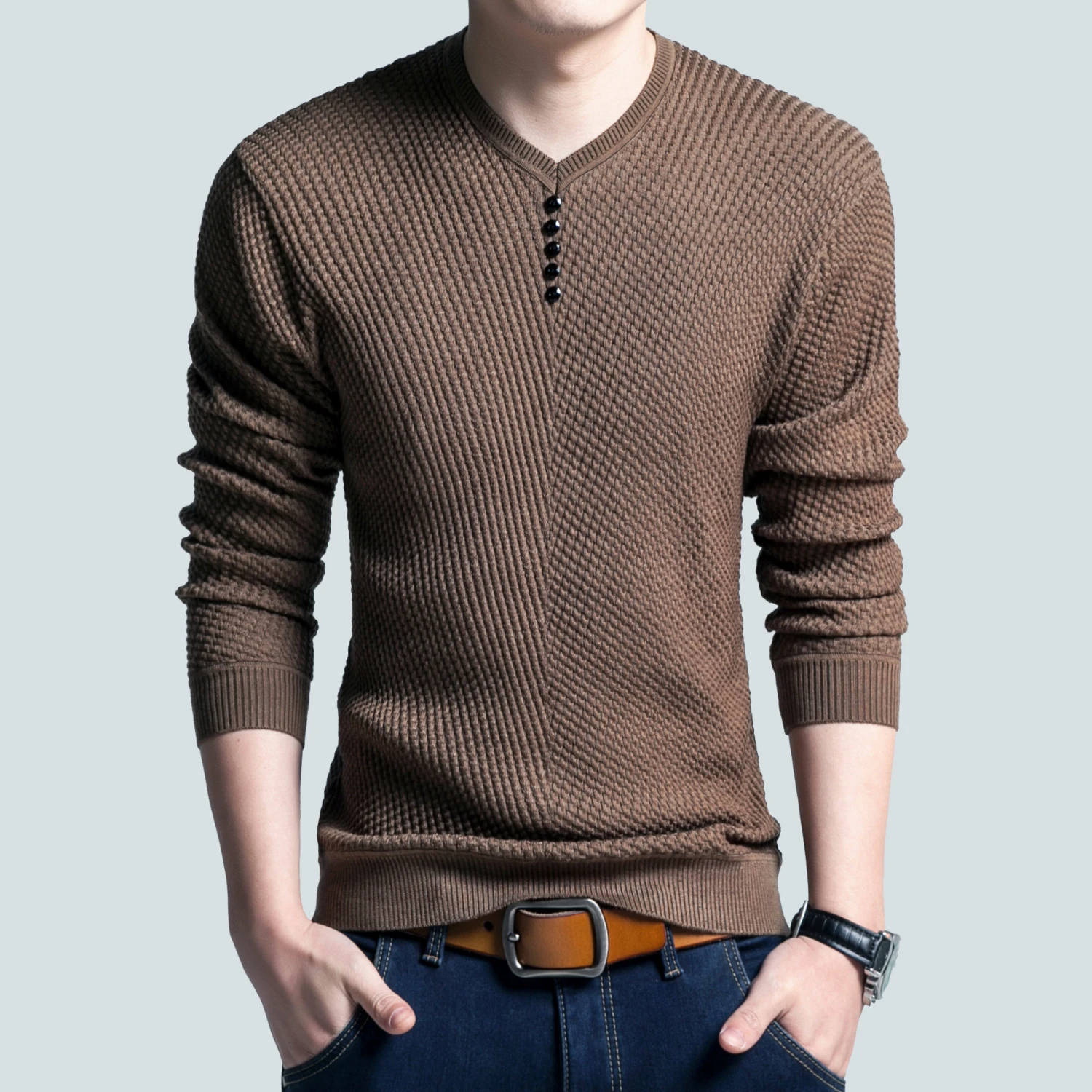Hot Sale High Quality Sweater Men Casual V-neck Pullover Men Autumn Slim Fit Long Sleeve Shirt Mens Sweaters Knitted Cashmere