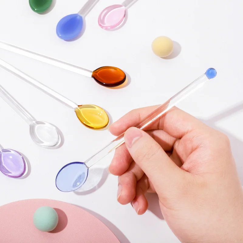 Household Coffee Spoon Long HandleJuice Adding  Glass Spoon  Heart Colorful Glass Stirring Rod