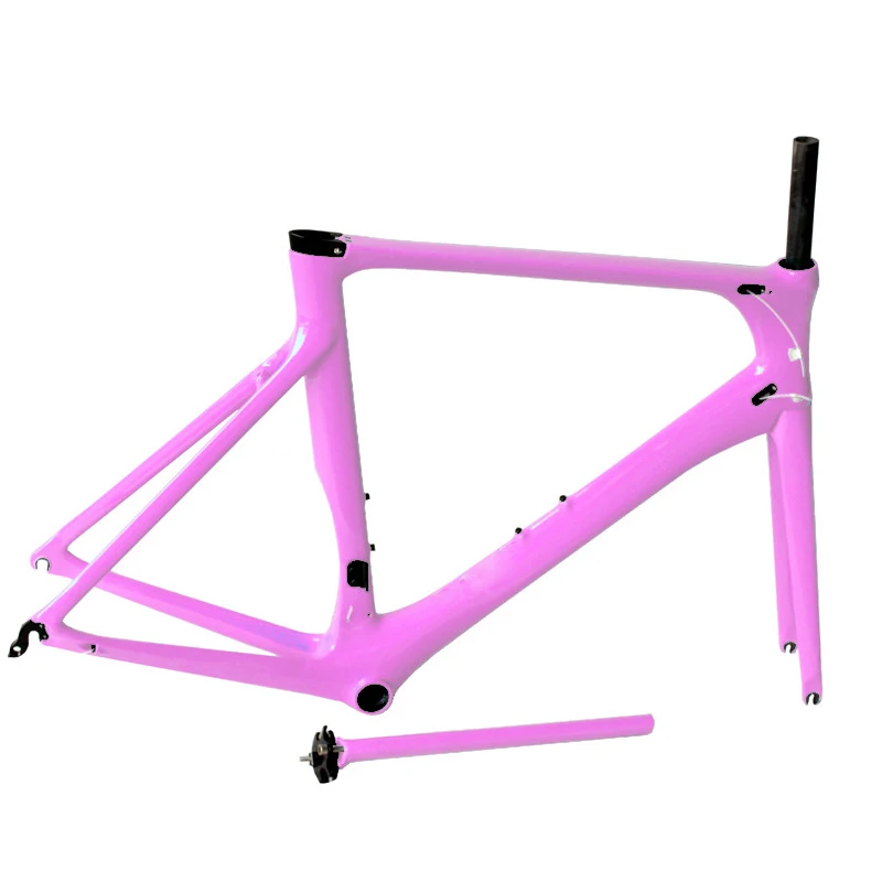 Углеродная велосипедная дорога рамка Di2 без логотипа механического гоночного велосипеда Brompton углеродная фиксированная Шестерня велосипедная Рама - Цвет: Розовый