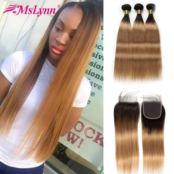 

Straight Hair Bundles With Closure Ombre Bundles With Closure 1B/27 Blonde Human Hair Bundles With Closure Mslynn Brazilian Remy