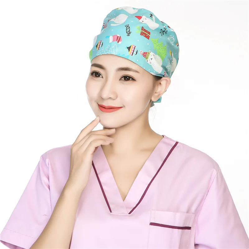 Хирургическая Кепка для женщин и мужчин Операционная шляпа для докторов медработников хирургические головные уборы/шляпа медицинские принадлежности шляпа медицинские аксессуары - Цвет: Snowman-Blue