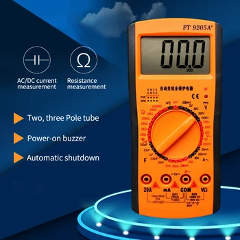 

FT9205A+ LCD Digital high Precision Multimeter AC/DC Voltage Diode Current Tester Luminous Display Anti-Burning Belt Protection