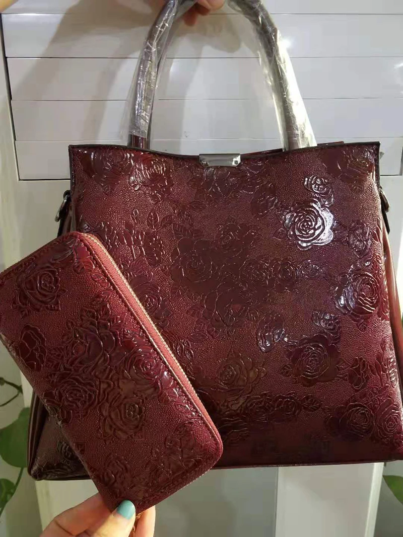 Роскошная тисненая сумка с цветочным рисунком, женская сумка, женские кожаные сумки через плечо, женские сумки, известный бренд, дизайнерская сумка-тоут+ сумка-кошелек