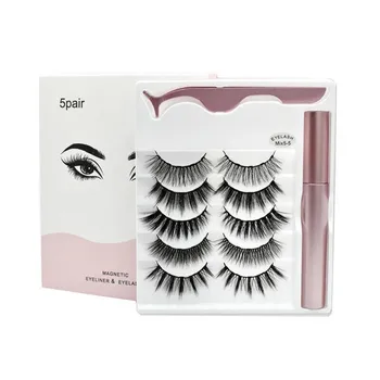 

5Pair Magnet False Eyelashes Magnetic Liquid Eyeliner & Magnetic Eyelash & Tweezer Set Waterproof Long Lasting Eyelash Extension