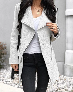 

Gray Long Slim Coat Women Spring 2019 Long Sleeve Tops Coat Female Jumper Winter Irregular Zipper Outwear Ladies Coat Wholesale