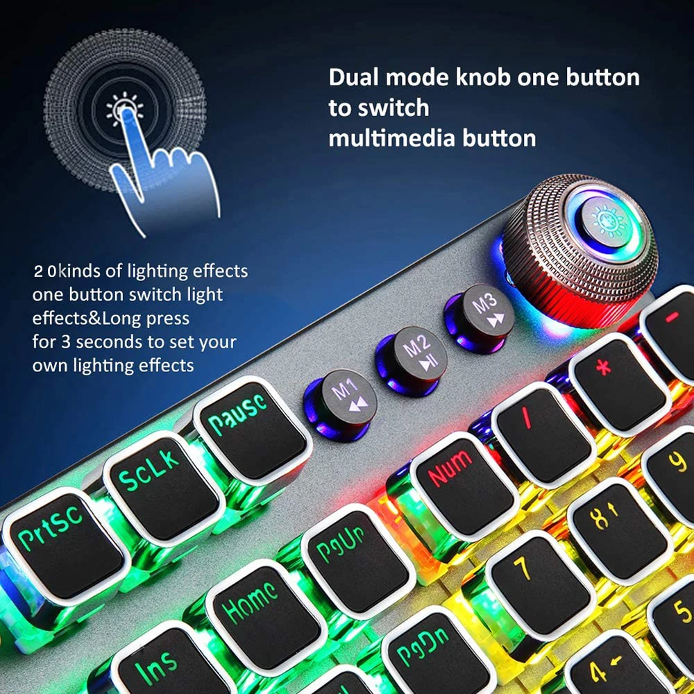 AULA Rotating Macro Backlit Mechanical Keyboard Blue/ Black/Red/Brown Switch 104 Keys LED Computer Gamer Gaming Keyboards