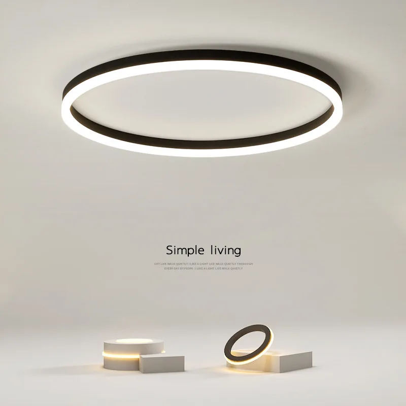Round Ring Modern Style Led Ceiling Lamp For Living Room Dining Bedroom Kitchen Aisle Black Simple Design Chandelier Light | Лампы и