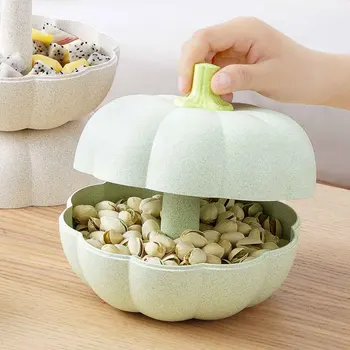 

Anti Dust Home Pumpkin Shape Party PP Fruit Gadget Holder With Lid Food Storage Candy Box Removable Snack Organizer Serving Tray