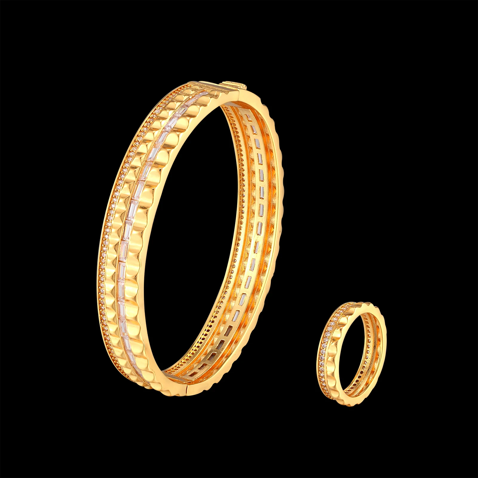 

Vanifin Simple Bangle And Ring Set Stainless Steel Bar-Type Zircon Inlay Classic Female Party Fashion Jewelry Best Gift