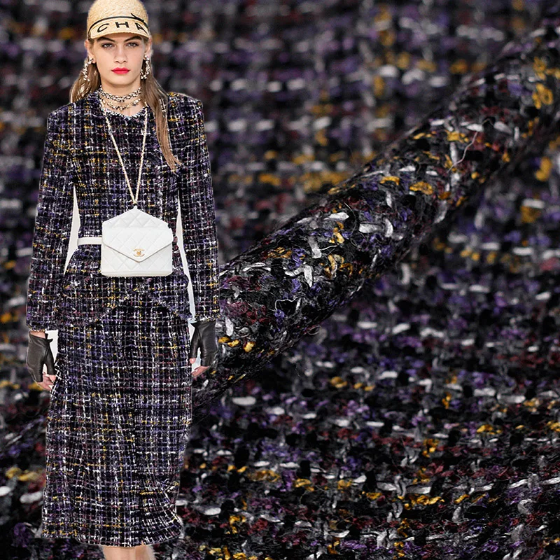 50x150 см фиолетовый и желтый цвет шерстяной твид окрашенная пряжа Плетеный Твид для женщин пальто теплое твидовое пальто ткань шитье