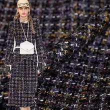 50x150 см фиолетовый и желтый цвет шерстяной твид окрашенная пряжа Плетеный Твид для женщин пальто теплое твидовое пальто ткань шитье