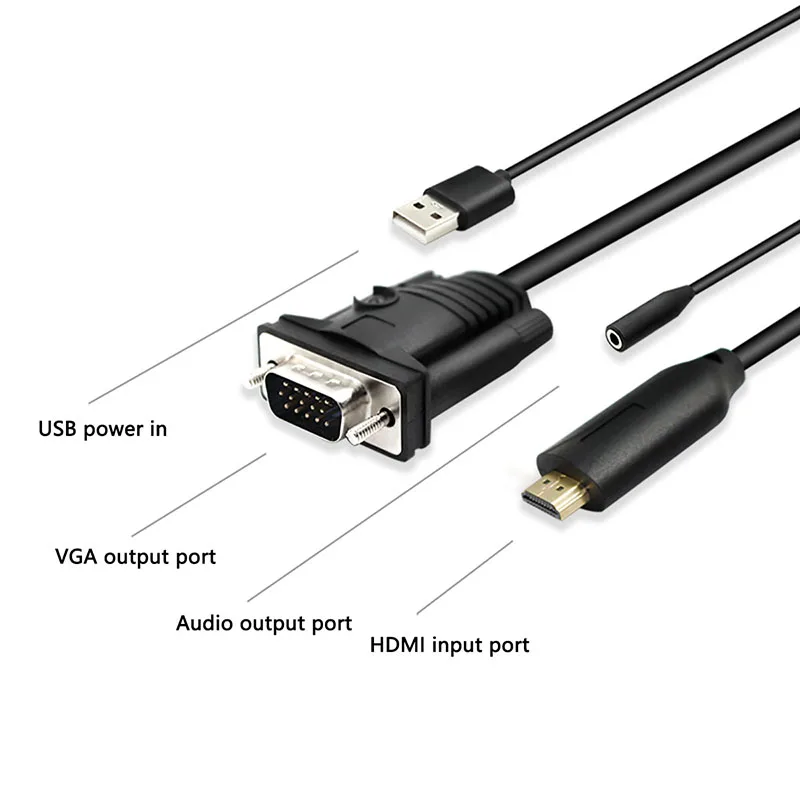 1 8 м оригинальный HD 1080P мини HDMI в VGA конвертер с аудио HDMI2VGA видео коробка адаптер