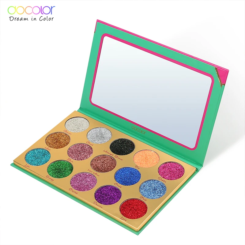  Docolor Glitter Eyeshadow Palette 15 Colors Heat Shimmer Makeup Palette Highly Pigmented Profession