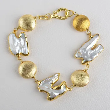 

Freshwater Keshi Pearl 24 K Gold Plated Bracelet 8"