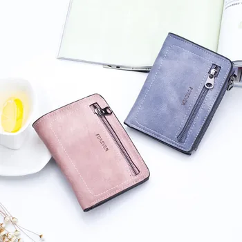 

Women Simple Solid Color Zipper Coin Purse Short Wallet Card Holders Handbag casualmulti-function card bag folding Holder Bag