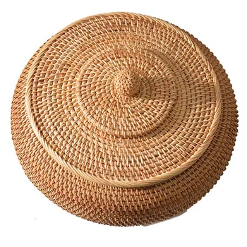 

Rattan Boxes with Lid Hand-Woven Multi-Purpose Wicker Tray with Durable Rattan Fiber Round 11 Inch Diameter