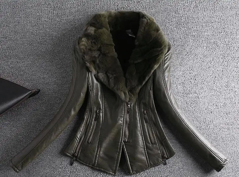 green Женская кожаная куртка, Chaquetas De Cuero Mujer, 2xl, женская меховая искусственная кожа, корейский стиль, настоящий воротник, размера плюс, замша - Цвет: green