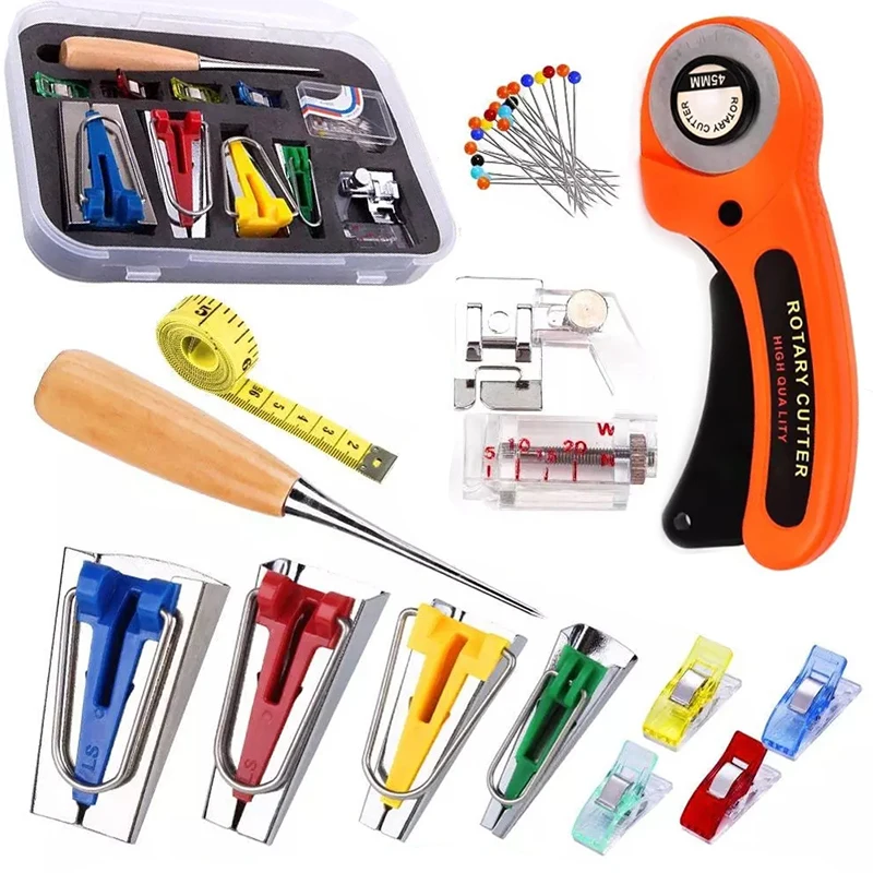 

KAOBUY 62PCS Bias Tape Makers Set With Binder Foot, Quilting Clips, Awl, Tape Measure, Fabric Cutter, Practical Set