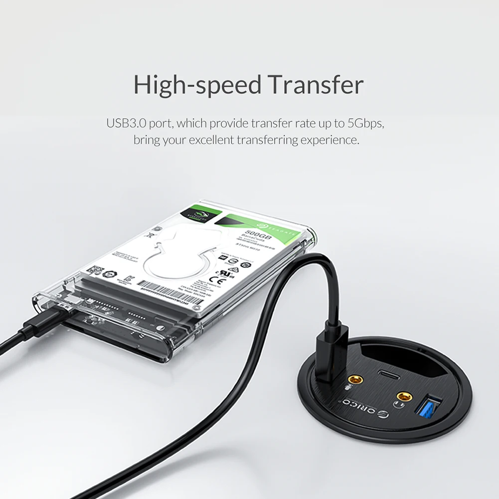 ORICO Desktop Grommet USB 3 0 HUB With Headphone Microphone Port Type C HUB OTG Adapter Splitter For Laptop Accessories
