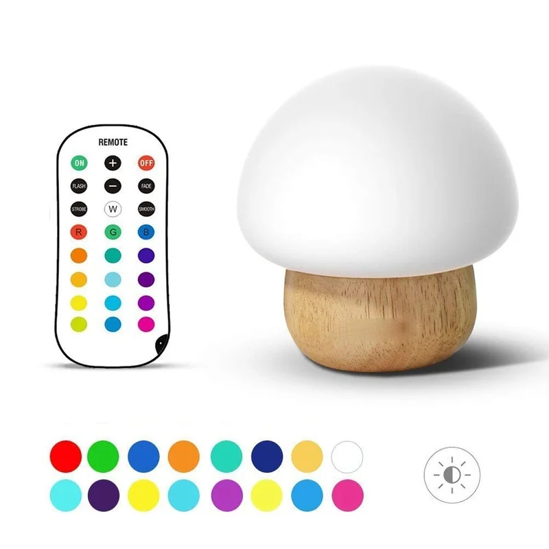  3W Colorful LED Night Light Wooden Base Silicone Mushroom Sleep Beside Light USB Eyecare Table Lamp - 4000311316107