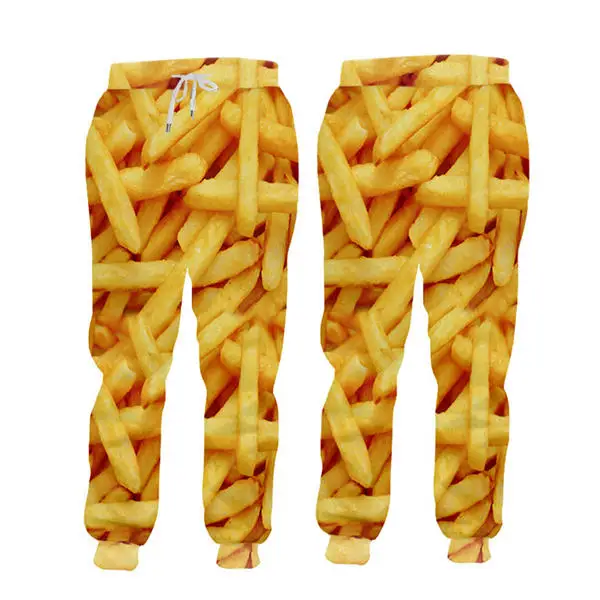 Golden fries pants Большие размеры 5XL 6XL мужские тренировочные брюки Новинка 3d еда печати бегунов Брюки унисекс уличные хип хоп фитнес мешковатые спортивные брюки на заказ - Цвет: Golden fries pants
