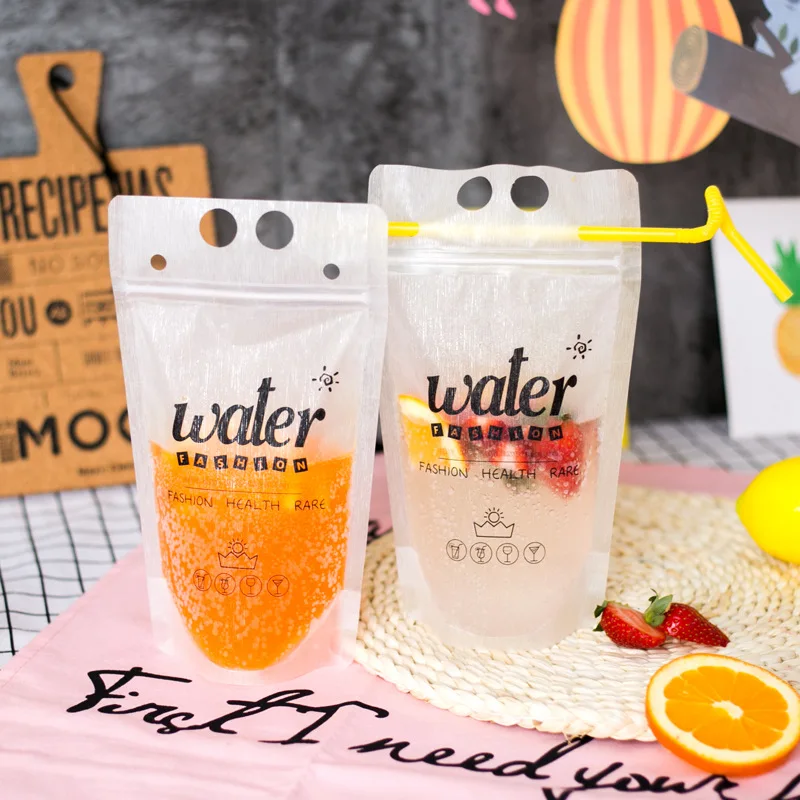 

100pcs Water pattern ziplock stand up plastic bags juice drink beer milk tea packages 500ml large transparent seal sealing pouch