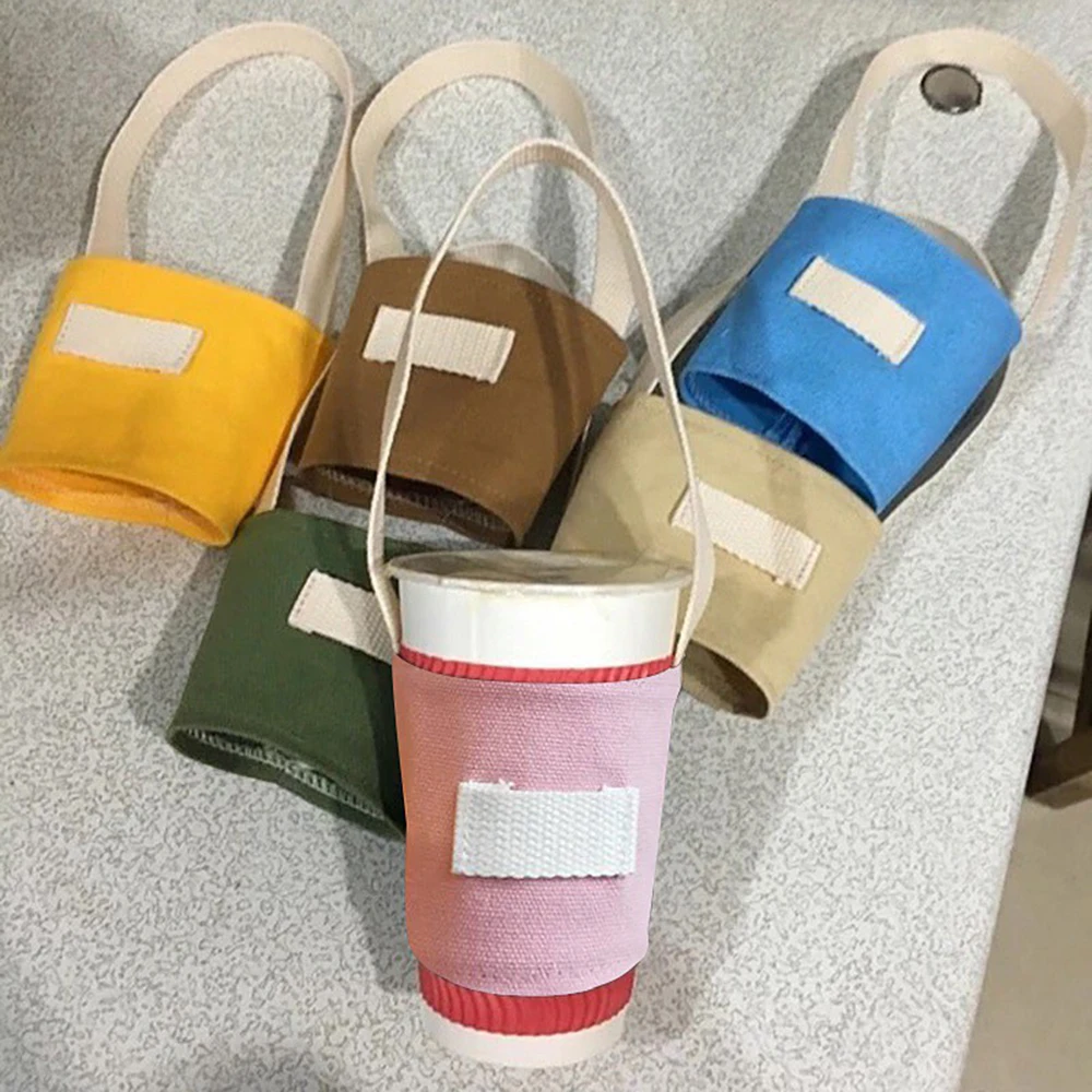 Portable Water Bottle Holder Carry Bag Coffee Cup Storage Sleeve Cover Canvas Printing Milk Tea Set Drinking Bottle Strap