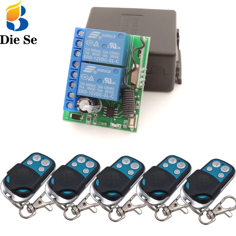 

433MHz Universal Wireless Remote Control DC 12V 2CH rf Relay and Transmitter Remote Garage/gate/Light/Fan/Home appliance Control