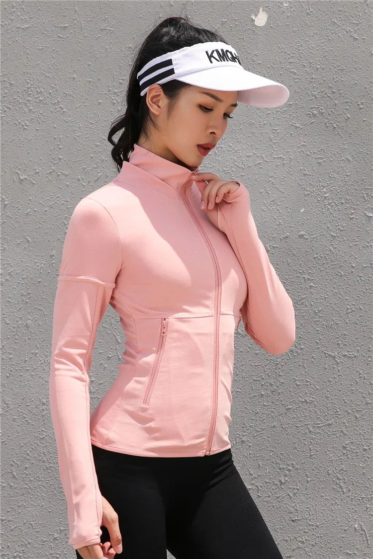 Новая сплайсинговая тонкая одежда для йоги осенняя и зимняя быстросохнущая дышащая спортивная куртка для фитнеса с длинными рукавами женская спортивная куртка - Цвет: Розовый