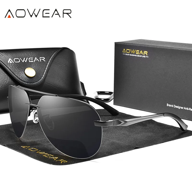 

AOWEAR Classic Retro Aviation Polarized Sunglasses Men Aluminum Vintage Rimless Sun Glasses Brand Designer Pilot Goggles Eyewear