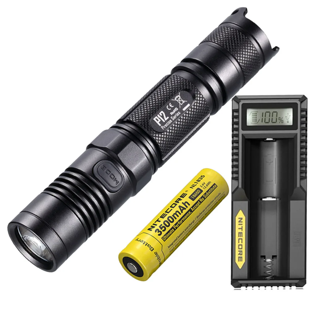 NITECORE P12 тактический фонарь XM-L2 U2 Led max 1000 люмен дальность луча 232 м открытый свет поиск поисково-спасательный фонарь - Испускаемый цвет: P12 NL1835 UM10