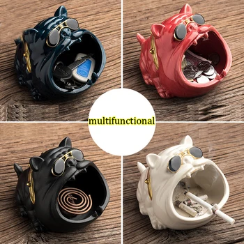 

Ceramic Household Cartoon Dog Ashtray Prevent Wind and Dust Small Change Storage Cute Animal Ashtray Multifunctional Home Decor