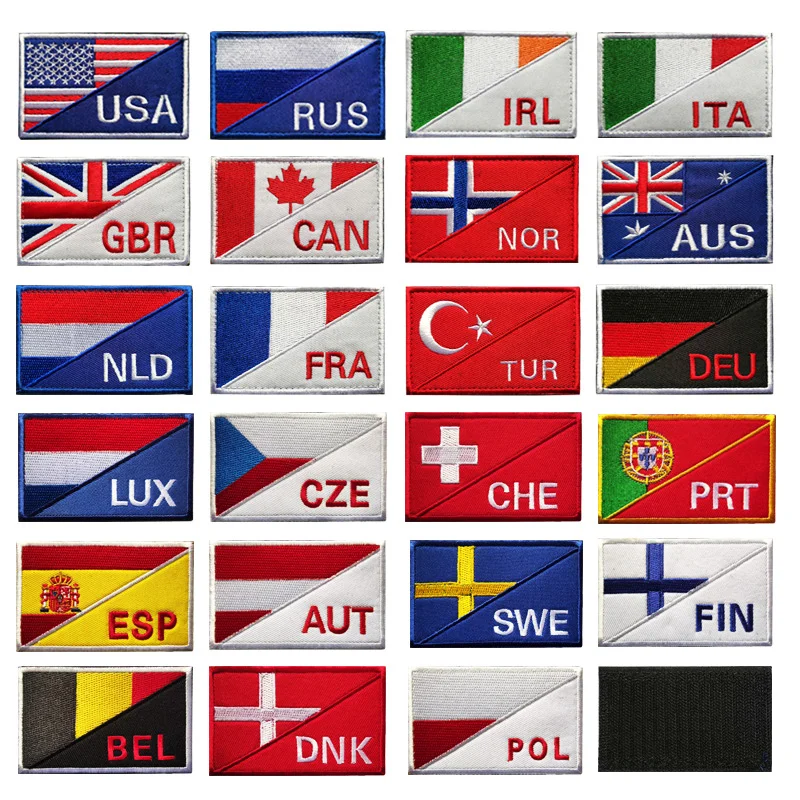 country code Flag Patch Embroidered Russia UK France Spain Netherlands