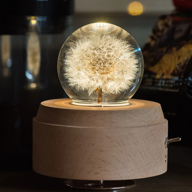 

Luminous Wooden Music Box Rotating Crystal Ball Music Box Moon With Projector Light For Birthday Christmas New Year Gift