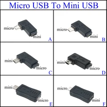 Mini adaptador de sincronización de datos, conector hembra a macho, 90 grados, ángulo izquierdo y derecho, 5 pines, Micro USB hembra a Mini USB macho