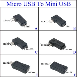 Adaptateur de synchronisation de données, angle gauche et droit à 90 degrés, Mini 5 broches femelle à Micro mâle, prise Micro USB femelle à Mini USB mâle 