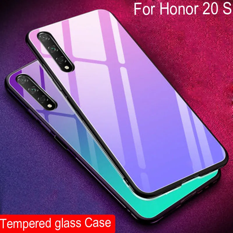 Чехол из закаленного стекла для Huawei Honor 20 S градиентная цветная задняя крышка