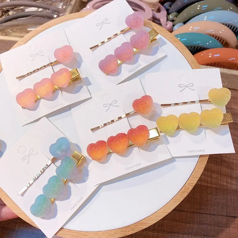 

Summer Women Girls Fresh Style Hair Clip Acrylic Heart Soft Sweets Gradient Colored Hairpins Side Bangs Styling Hair Accessories