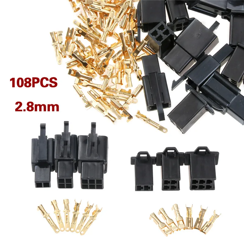 

108PC 2/3/4/6/9 Pin 2.8mm Automotive Electrical Wire Connector Male Female Cable Terminal Plug Kit for Motorcycle Ebike Car