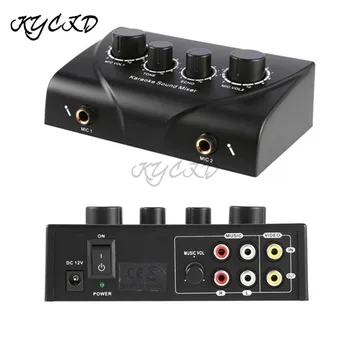 

Audio Sound Mixer Dual Mic Inputs Music Volume Control DC 9V 12V for Amplifier Microphone Karaoke Audio Mixer