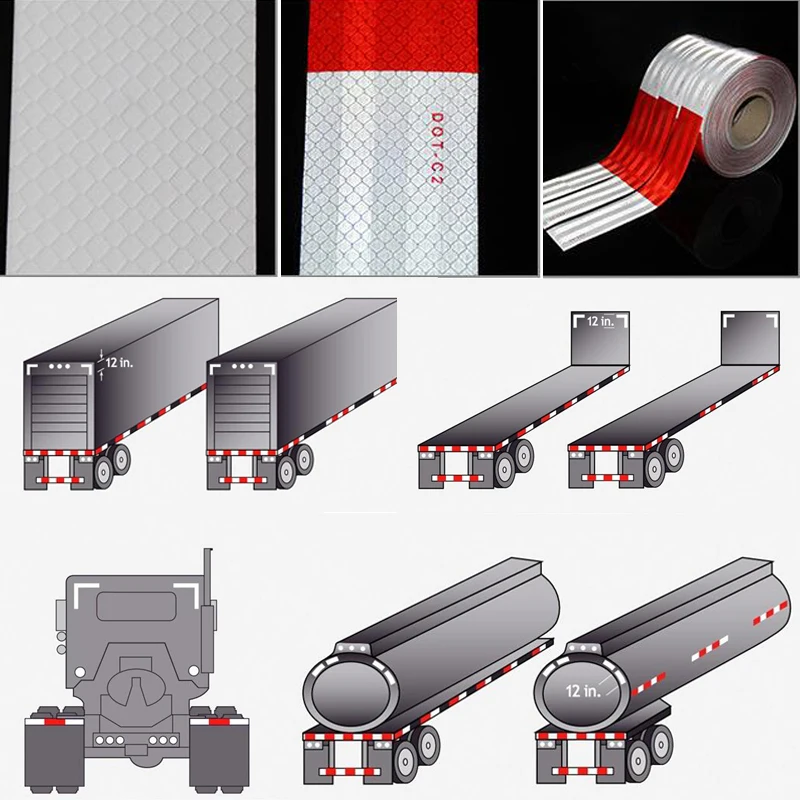 DOT-C2 Conspicuity Safety Reflective Tape Red White For Trailer Vehicle Truck, Trailer Reflector, Reflector Tape Roll