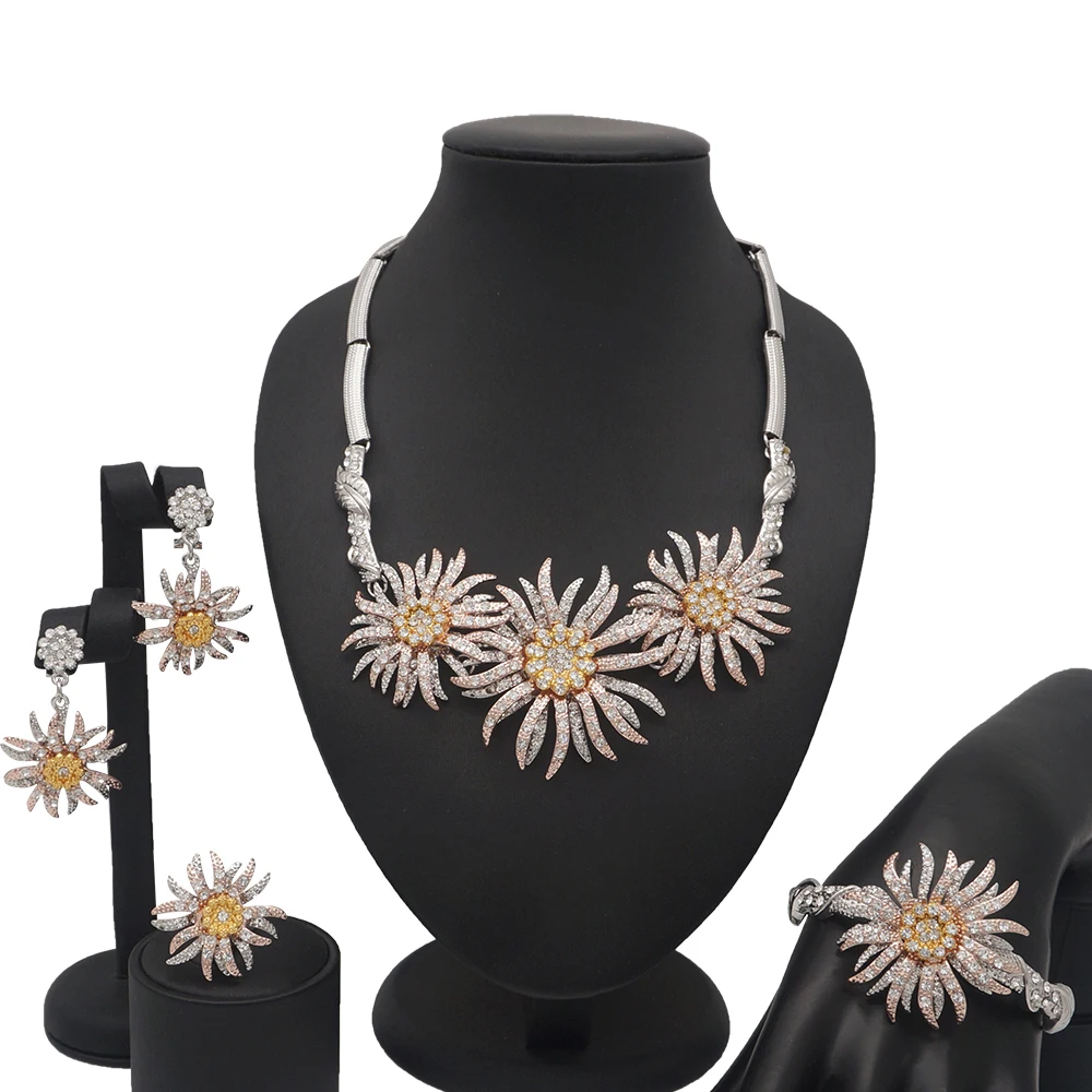 African jewelry sets dubai gold jewelry sets wedding bride necklace sets big jewelry shiny  crystal