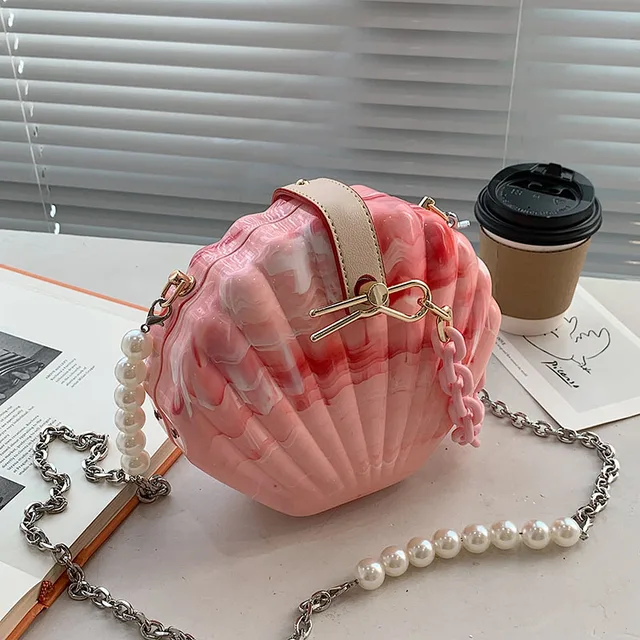 Summer Shell Beach Bags for Women 2021 New Pearl Chain Purses and Handbags Fashion Acrylic Luxury Designer Party Crossbody Bags 1