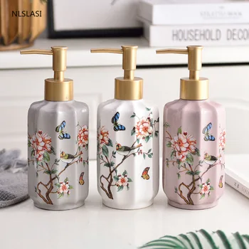 

Rural style ceramic hand soap bottle, bathroom press type shower gel bottle, model room shower gel bottle, Nordic lotion bottle